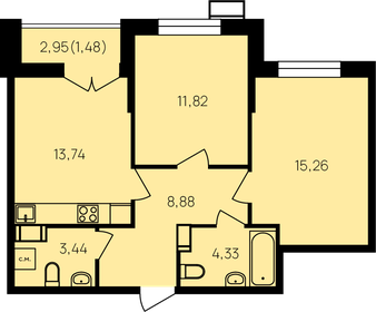 Квартира 60,3 м², 2-комнатная - изображение 1