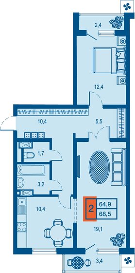 64,9 м², 2-комнатная квартира 8 729 050 ₽ - изображение 1