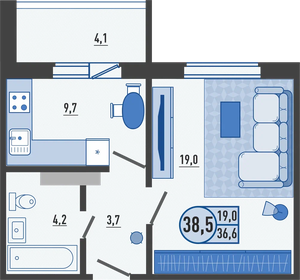 37 м², 1-комнатная квартира 28 000 ₽ в месяц - изображение 53