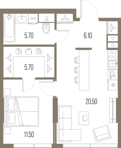 49,5 м², 1-комнатная квартира 25 344 000 ₽ - изображение 15