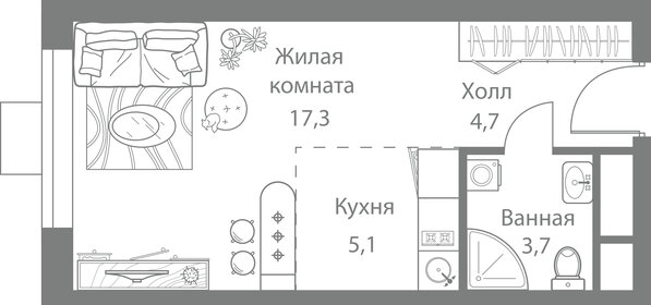 23 м², квартира-студия 8 300 000 ₽ - изображение 138