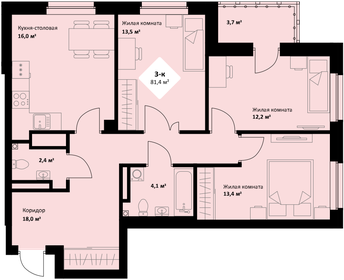 Квартира 81,4 м², 3-комнатная - изображение 1