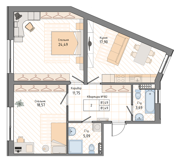 81,5 м², 2-комнатная квартира 28 340 004 ₽ - изображение 1