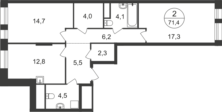 71,4 м², 2-комнатная квартира 15 414 718 ₽ - изображение 1