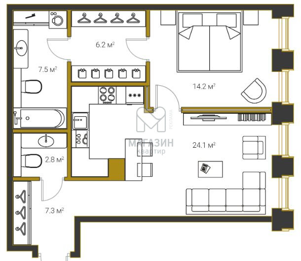 62 м², квартира-студия 25 000 000 ₽ - изображение 1