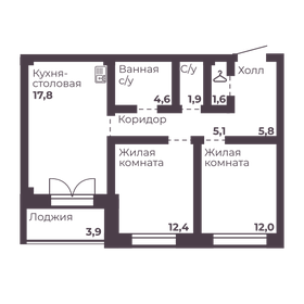 Квартира 61,2 м², 2-комнатная - изображение 1