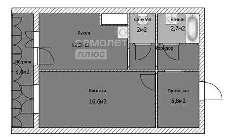 Квартира 46,2 м², 1-комнатная - изображение 1