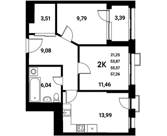 Квартира 55,6 м², 2-комнатная - изображение 1