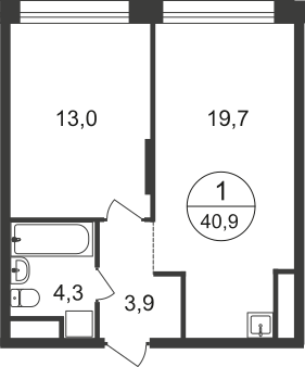 40,9 м², 1-комнатная квартира 10 885 281 ₽ - изображение 1