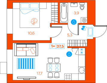 37,5 м², 1-комнатная квартира 5 090 000 ₽ - изображение 27
