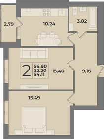Квартира 56,9 м², 2-комнатная - изображение 1