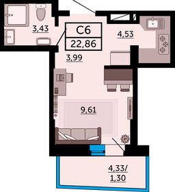 26 м², квартира-студия 3 550 000 ₽ - изображение 52