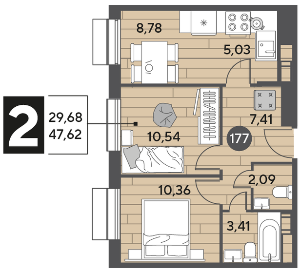 47,6 м², 2-комнатная квартира 6 719 182 ₽ - изображение 1