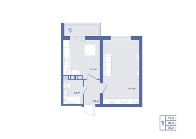Квартира 39 м², 1-комнатная - изображение 1