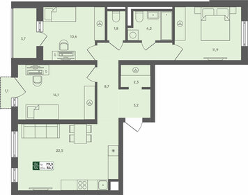Квартира 84,1 м², 3-комнатная - изображение 1