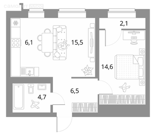 Квартира 49,5 м², 2-комнатная - изображение 1