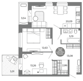 Квартира 70,7 м², 3-комнатная - изображение 1