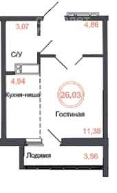 Квартира 26 м², студия - изображение 1