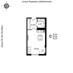 Квартира 32,6 м², студия - изображение 1