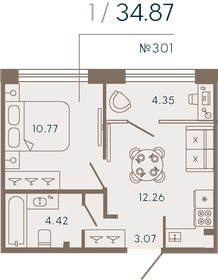 Квартира 34,9 м², 1-комнатные - изображение 1