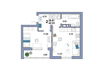 48,6 м², 2-комнатная квартира 2 950 000 ₽ - изображение 108