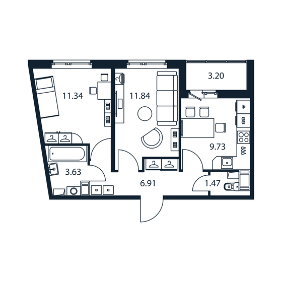 46,5 м², 2-комнатная квартира 7 637 888 ₽ - изображение 1