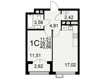 Квартира 40,7 м², 1-комнатная - изображение 1