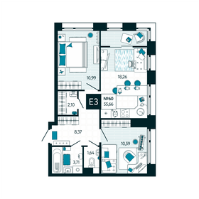 56,3 м², 2-комнатная квартира 6 745 190 ₽ - изображение 4