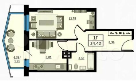 Квартира 39,5 м², 1-комнатная - изображение 1