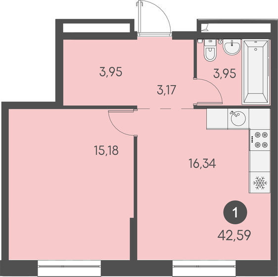 42,6 м², 1-комнатная квартира 7 240 300 ₽ - изображение 1
