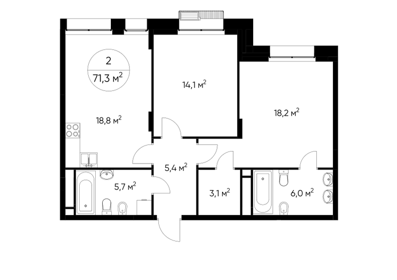 71,3 м², 2-комнатная квартира 21 271 610 ₽ - изображение 1