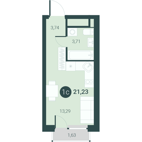 21,2 м², квартира-студия 3 740 000 ₽ - изображение 1