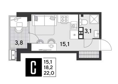 21,8 м², квартира-студия 4 300 000 ₽ - изображение 64