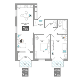 Квартира 62,3 м², 2-комнатная - изображение 1