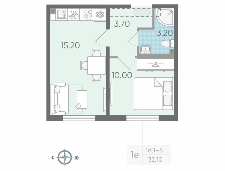 32,1 м², 1-комнатная квартира 5 119 950 ₽ - изображение 1