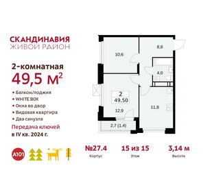 Квартира 49,5 м², 2-комнатная - изображение 1