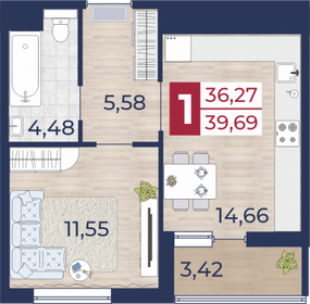 Квартира 36,3 м², 1-комнатная - изображение 1