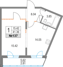 Квартира 41,4 м², 1-комнатная - изображение 1