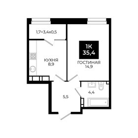 Квартира 35,4 м², 1-комнатная - изображение 1