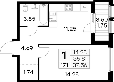 37,6 м², 1-комнатная квартира 7 219 999 ₽ - изображение 35