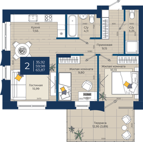 65 м², 2-комнатная квартира 13 790 000 ₽ - изображение 8