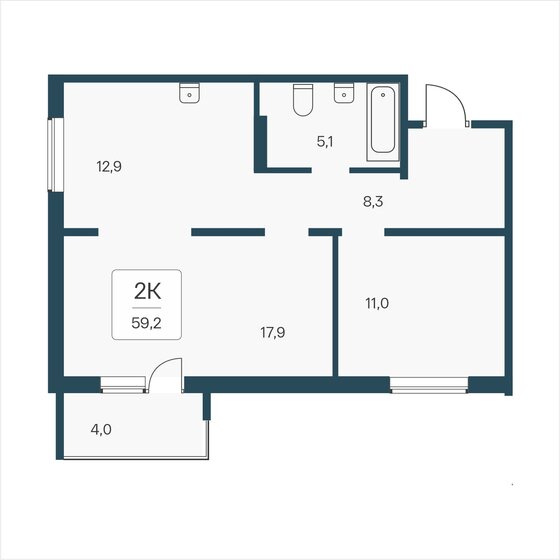59,2 м², 2-комнатная квартира 5 650 000 ₽ - изображение 1