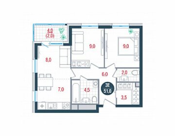 Квартира 51 м², 3-комнатная - изображение 1