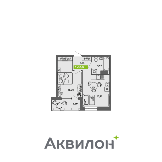 36,6 м², 1-комнатная квартира 5 351 272 ₽ - изображение 1
