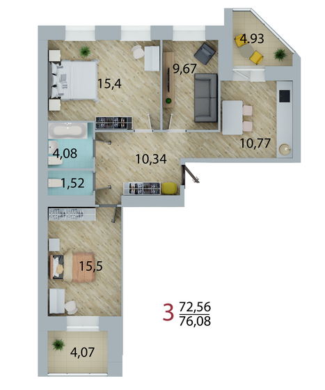 72,6 м², 3-комнатная квартира 9 890 436 ₽ - изображение 1