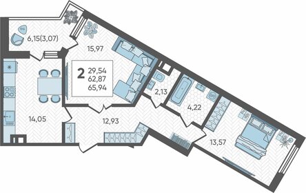 Квартира 65,9 м², 2-комнатная - изображение 1