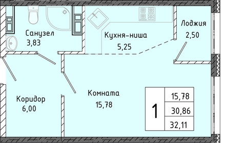 Квартира 32,1 м², студия - изображение 1