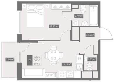 Квартира 35,7 м², 1-комнатная - изображение 1