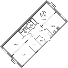 Квартира 91,9 м², 3-комнатная - изображение 1