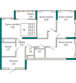 92,6 м², 3-комнатная квартира 10 842 000 ₽ - изображение 8